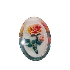 Vintage Gem-Tone Hand Carved Rose Flower Lucite Pin Brooch Pendant
